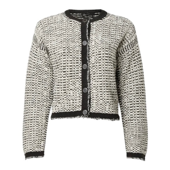 Club Monaco Twead Cardigan Jacket Black and White Cotton Blend Size XS - Picture 1 of 9